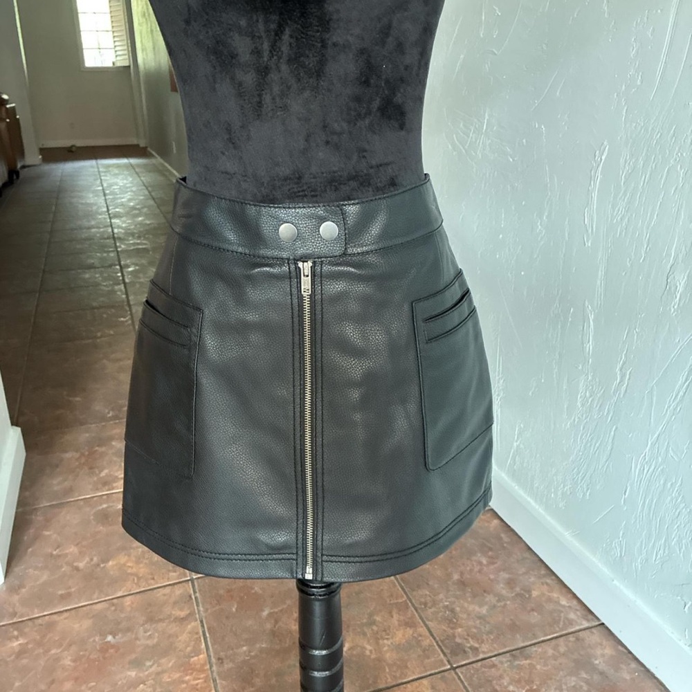 Free People Black leather Mini Skirt